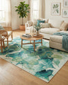 Seaside Blooms Collection Area Rug -  Flora Rectangle Blue Green  lifestyle 37