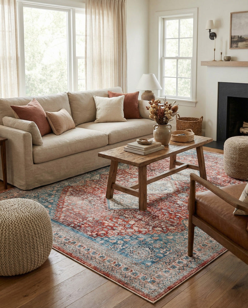 Coastal Haven Collection Area Rug -  Harborview Rectangle Red  lifestyle 45