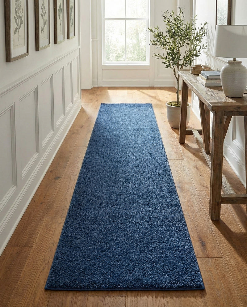 Solid Shag Seaside Collection Area Rug - Azure Cove (Navy Blue) Runner Navy Blue  lifestyle 68