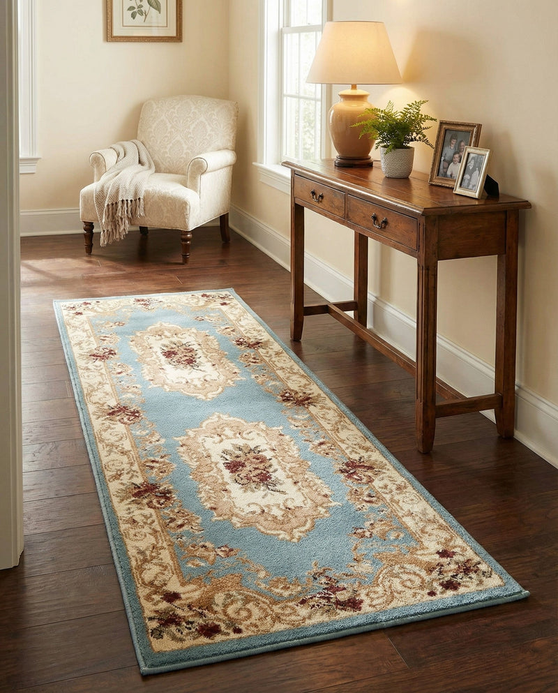 Versailles Elegance Collection Area Rug -  Louveciennes (Light Blue) Runner Light Blue  lifestyle 72