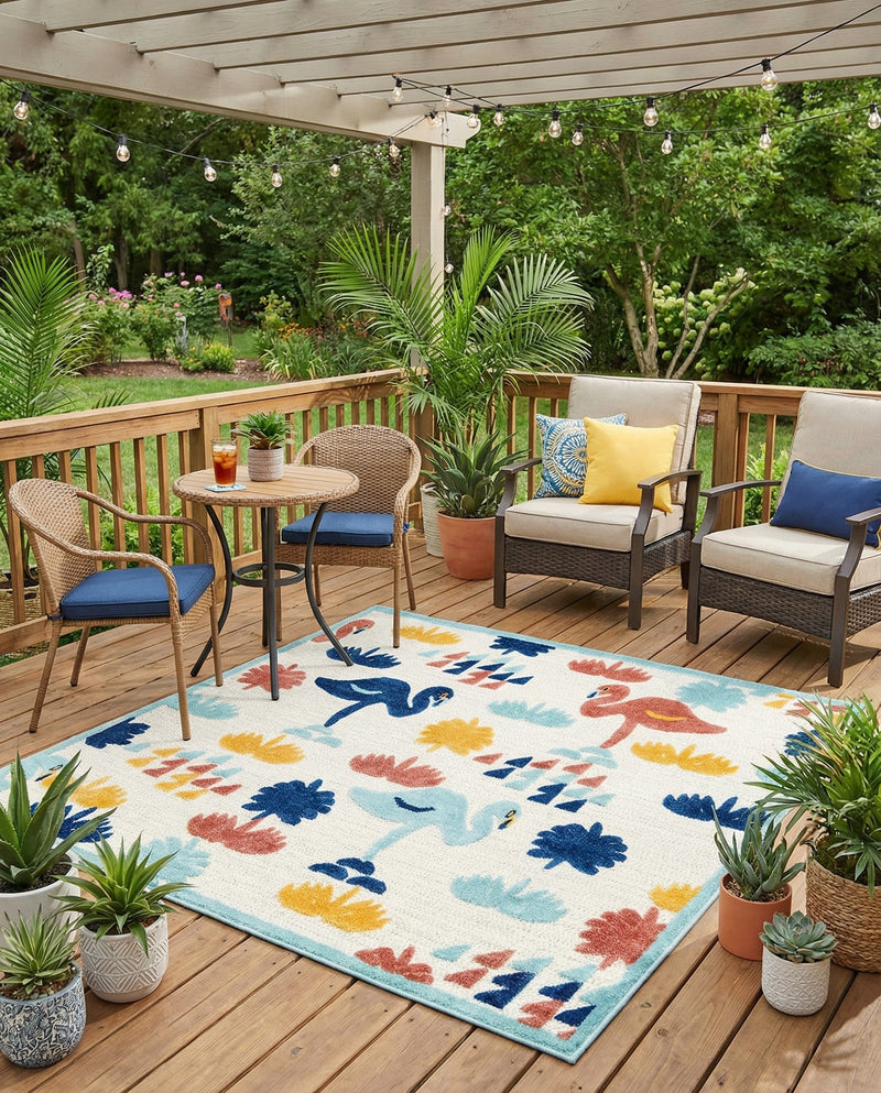Caribbean Terrace Collection Area Rug -  StLucia Square White  lifestyle 55