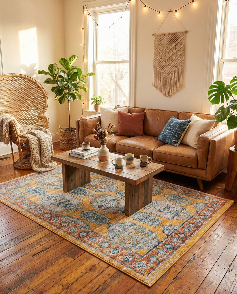 Seville Stripes Collection Area Rug -  Granada (Yellow) Rectangle Yellow  lifestyle 13