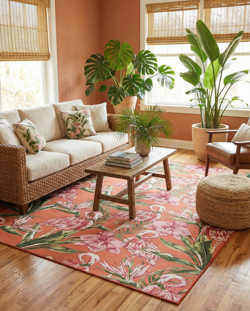 Seaside Blooms Collection Area Rug -  Kyoto Rectangle Coral  lifestyle 28
