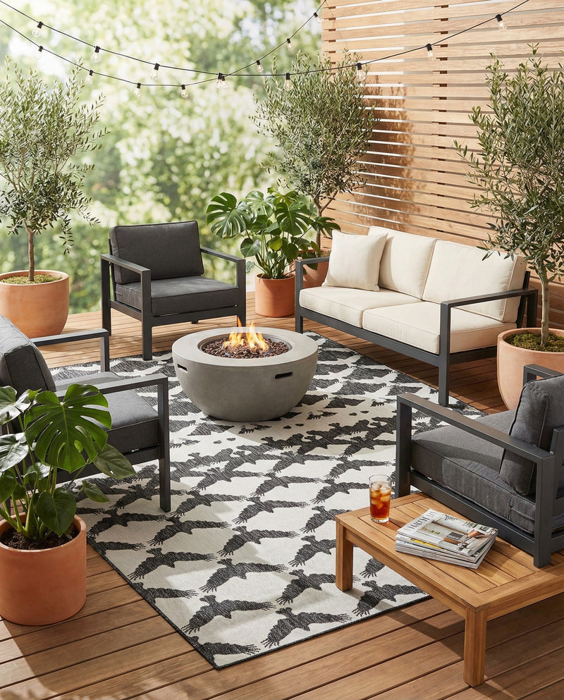 Urban Terrace Collection Area Rug -  Gramercy Rectangle Black and White  lifestyle 10