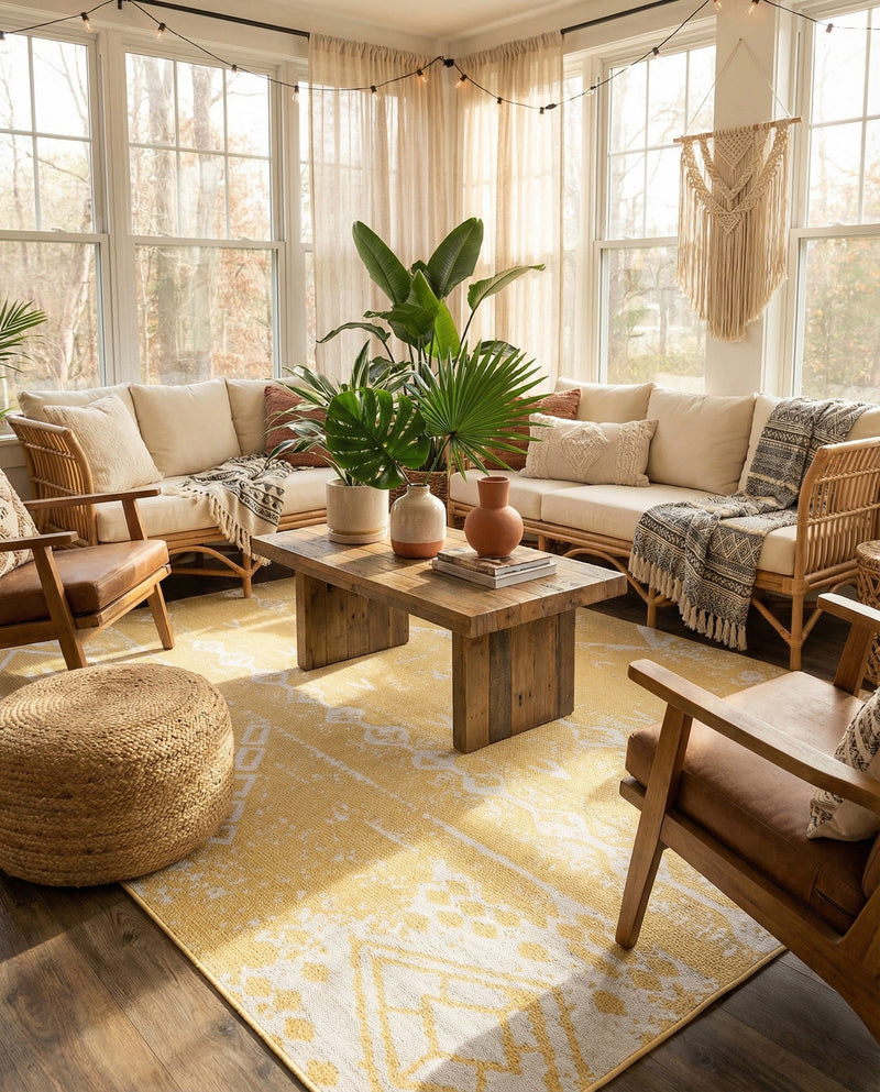 Desert Nomad Terrace Collection Area Rug - Sahara (Yellow) Rectangle Yellow  lifestyle 16