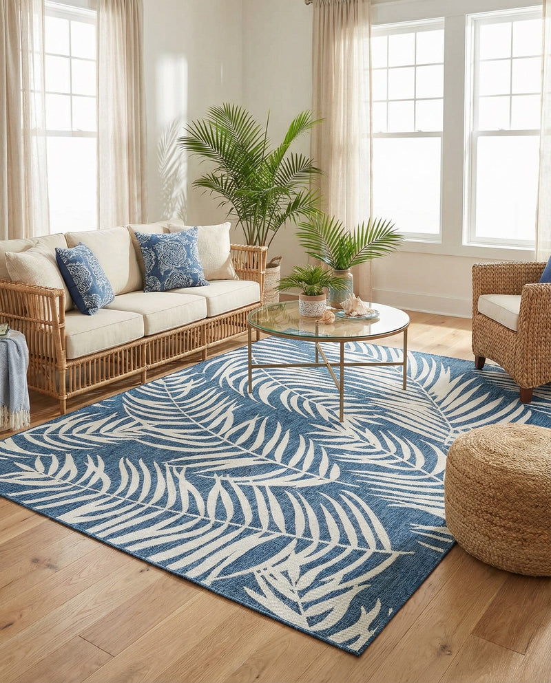Seaside Blooms Collection Area Rug - Verdure (Blue) Rectangle Blue  lifestyle 16