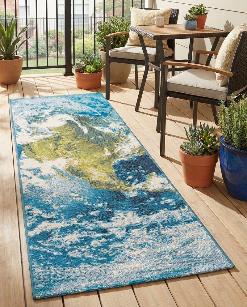 Urban Terrace Collection Area Rug -  Pergola Runner Blue  lifestyle 58