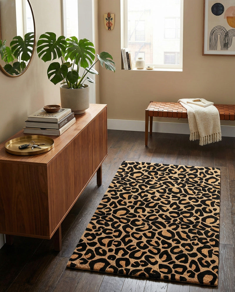 Hand Tufted Savannah Collection Area Rug - Serengeti Rectangle Beige and Black  lifestyle 11