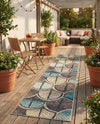Outdoor Marrakesh Collection Area Rug -  Rabat Runner Gray Blue Ivory  lifestyle 65