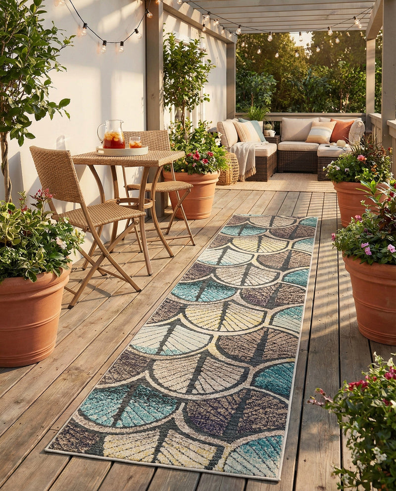 Outdoor Marrakesh Collection Area Rug -  Rabat Runner Gray Blue Ivory  lifestyle 65