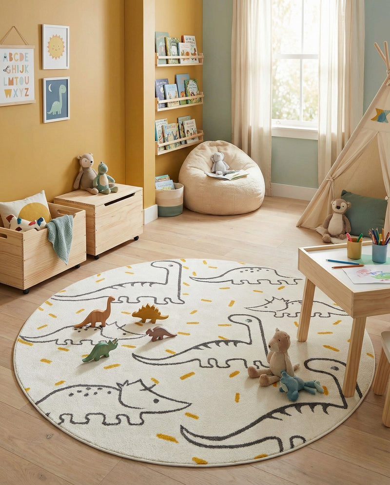 Wonder Tykes Collection Area Rug -  Jamboree Round Ivory  lifestyle 50