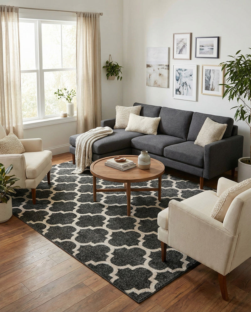 Lattice Gardens Collection Area Rug -  Bloomfield (Black) Rectangle Black  lifestyle 24