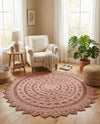 Woven Seaside Jute Collection Area Rug - Coastalhaven (Pink) Round Pink  lifestyle 33