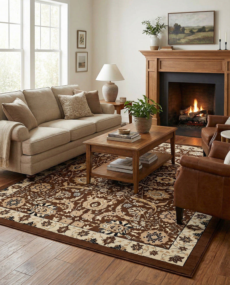 Tabriz Tapestry Collection Area Rug - Sahand (Brown) Rectangle Brown  lifestyle 9