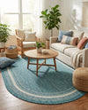 Terrace Fringe Collection Area Rug - Veranda (Teal) Oval Teal  lifestyle 81