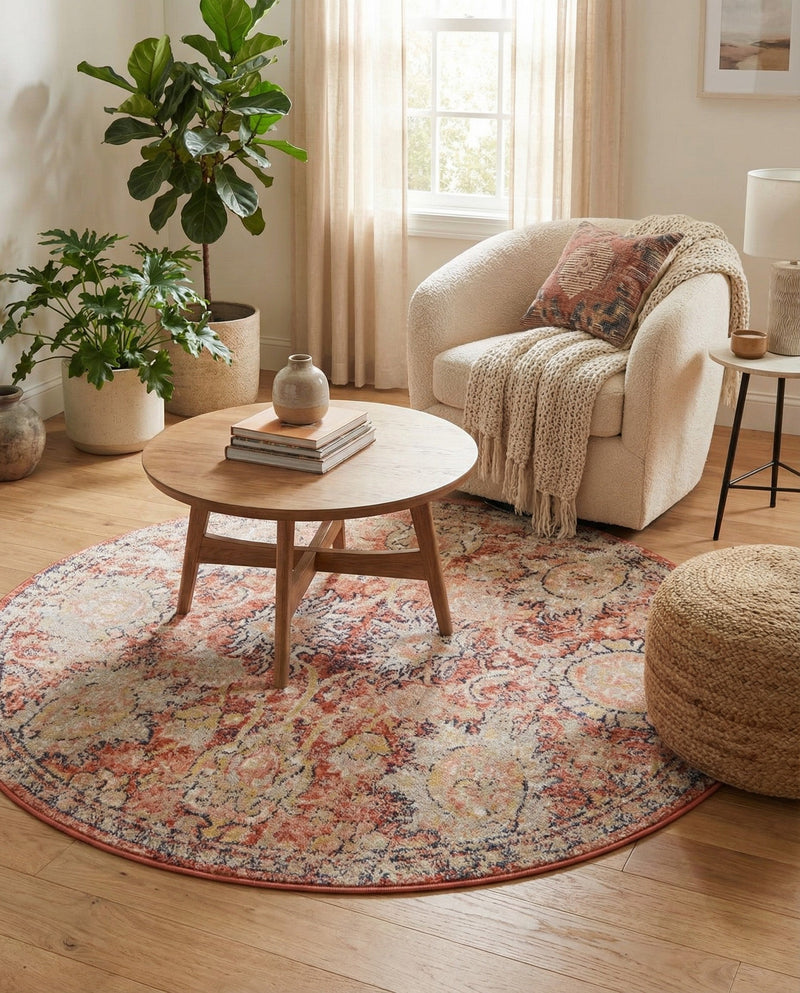 Seville Stripes Collection Area Rug -  Cordoba (Brick Red) Round Brick Red  lifestyle 22
