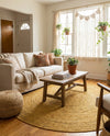 Woven Seaside Jute Collection Area Rug - Savannah (Yellow) Round Yellow  lifestyle 49