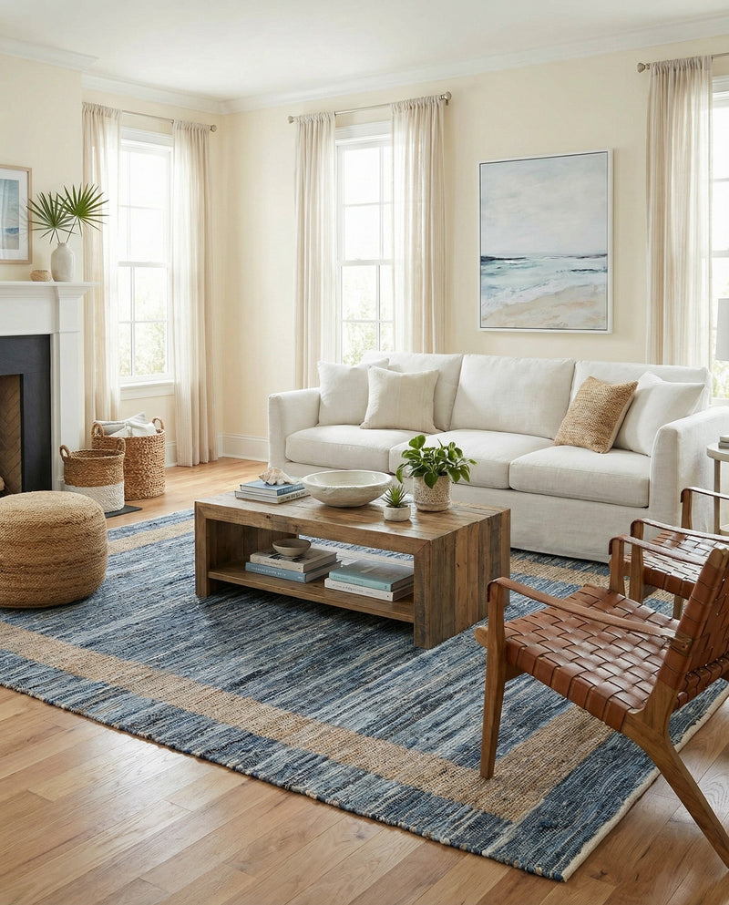 Osian Looms Collection Area Rug - Durham Rectangle Navy Blue  lifestyle 11