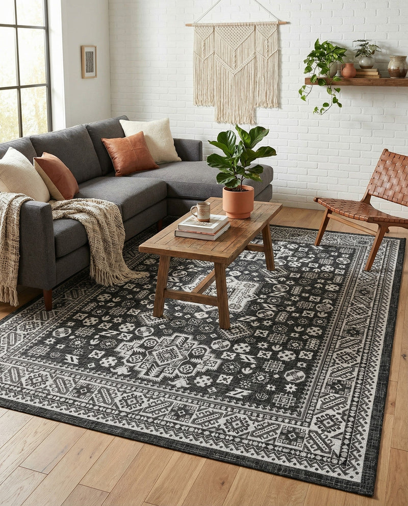 Tribal Terrace Treasures Collection Area Rug -  Incan Isle (Charcoal Gray) Rectangle Charcoal Gray  lifestyle 35