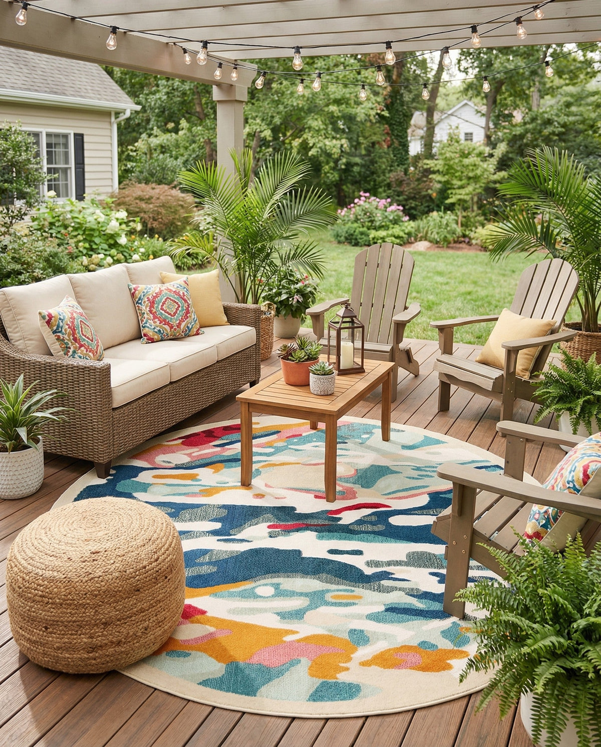 Outdoor Marrakesh Collection Area Rug -  Meknes Round Multi  lifestyle 87