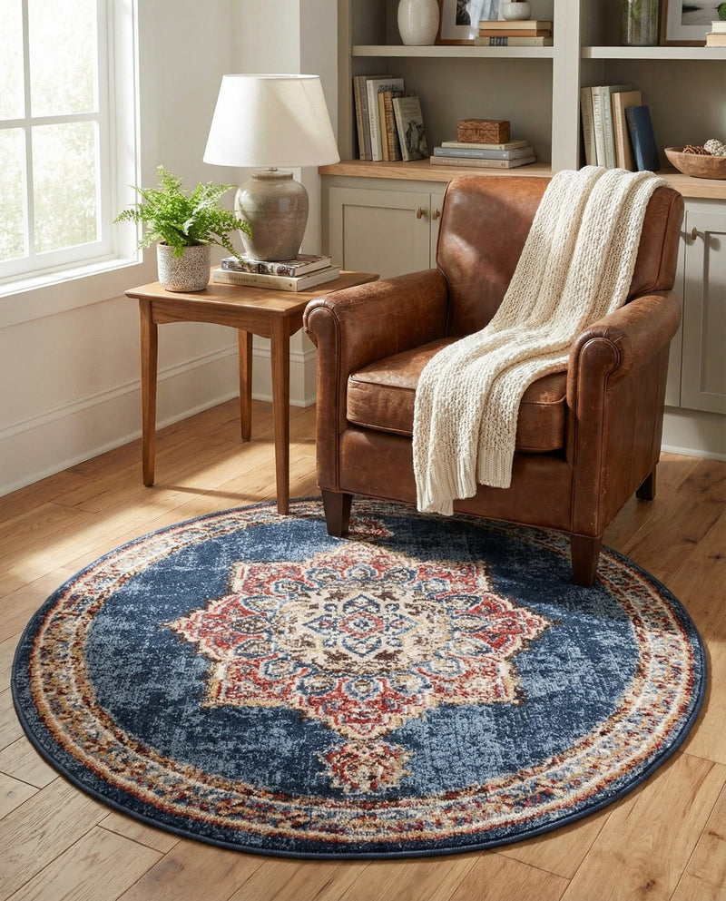 Eden Oasis Collection Area Rug -  Tranquility (Dark Blue) Round Dark Blue  lifestyle 46