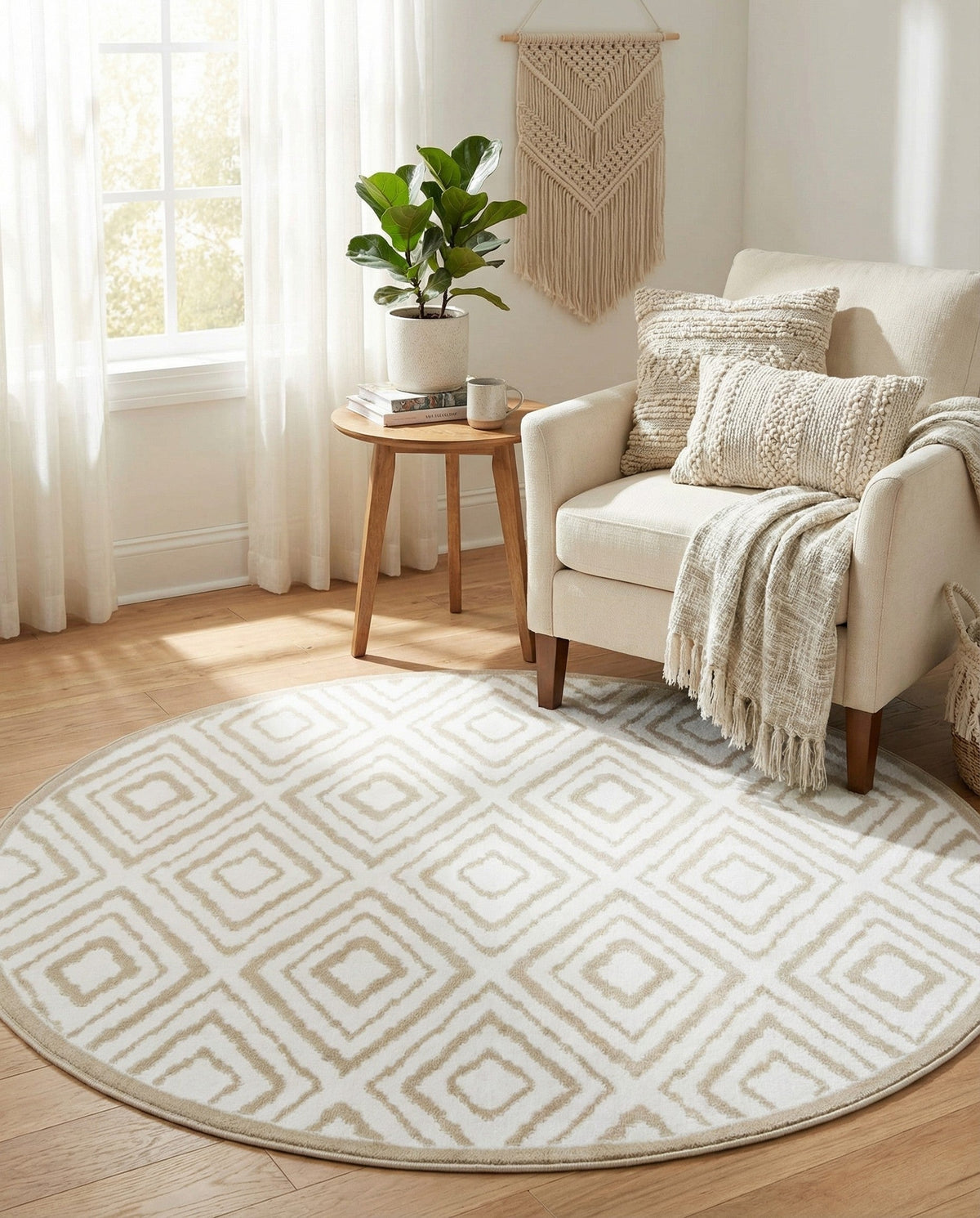 Sanctuary Retreat Collection Area Rug -  Oasis Round Snow White  lifestyle 186