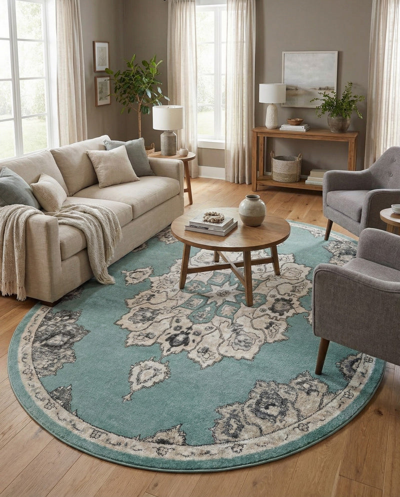 Beverly Grove Collection Area Rug - Melrose (Aqua) Oval Aqua  lifestyle 58