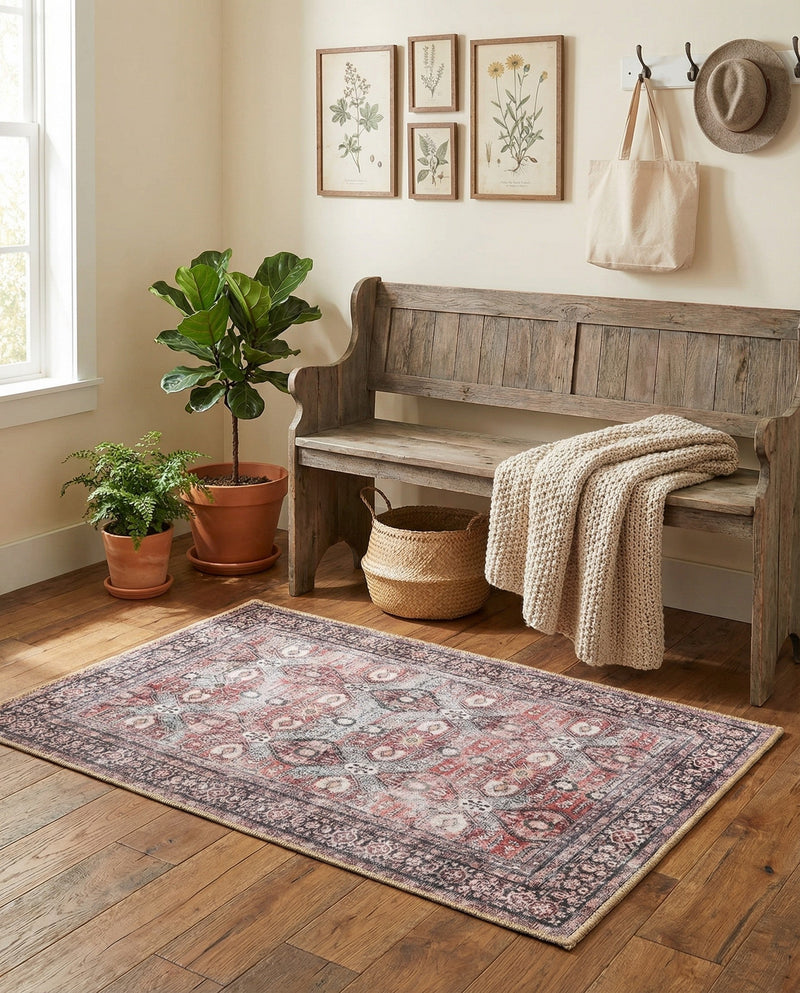 Heritage Elegance Collection Area Rug -  Hampton Rectangle Antique Red  lifestyle 9