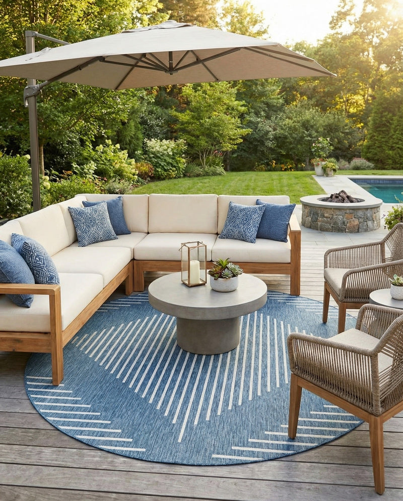 Urban Terrace Collection Area Rug -  Chelsea (Blue) Round Blue  lifestyle 69