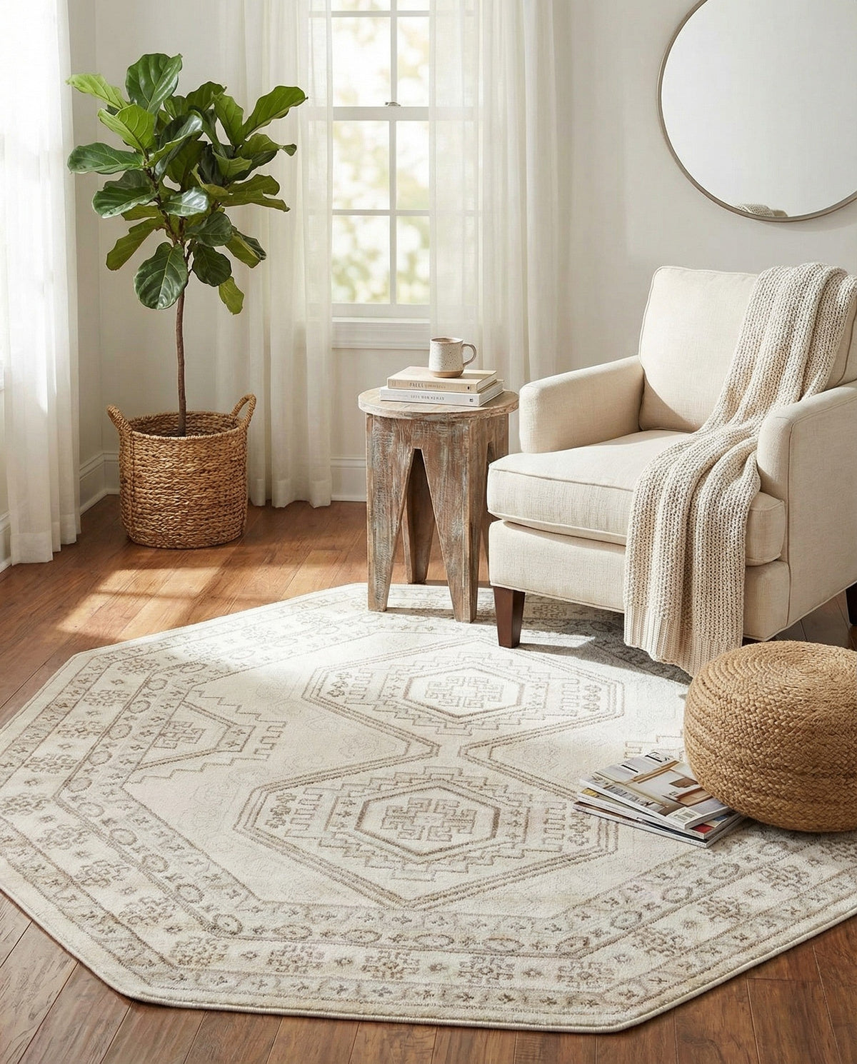 Savannah Elegance Collection Area Rug -  Tybee (Ivory) Octagon Ivory  lifestyle 81