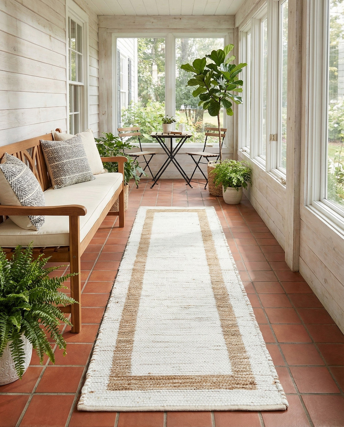 Osian Looms Collection Area Rug - Durham Runner White and Natural  lifestyle 165