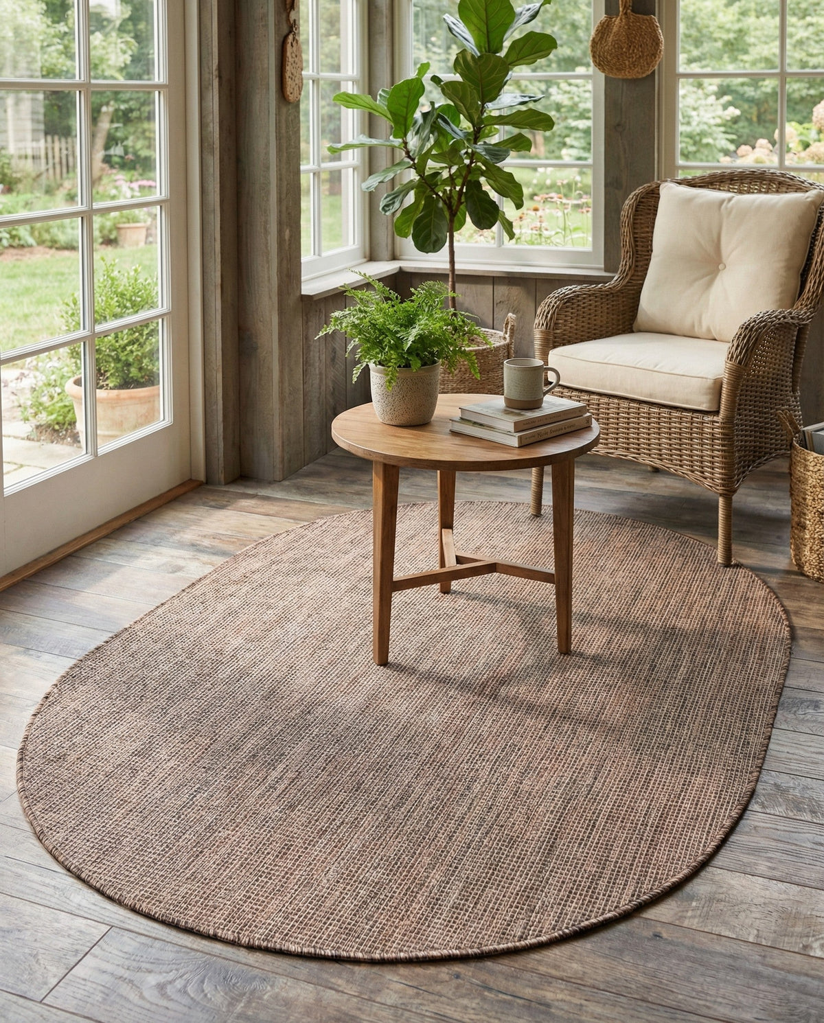 Seaside Serenity Collection Area Rug - Veranda (Light Brown) Oval Light Brown  lifestyle 99