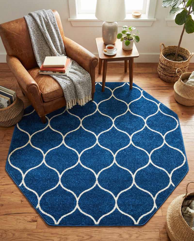 Trellis Mosaic Collection Area Rug -  Pergolatown (Navy Blue) Octagon Navy Blue  lifestyle 42