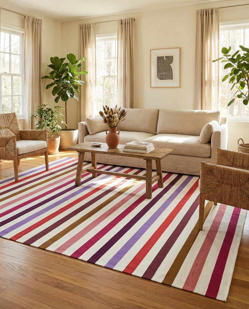 Seaside Stripes Collection Area Rug - Azul Rectangle White  lifestyle 25