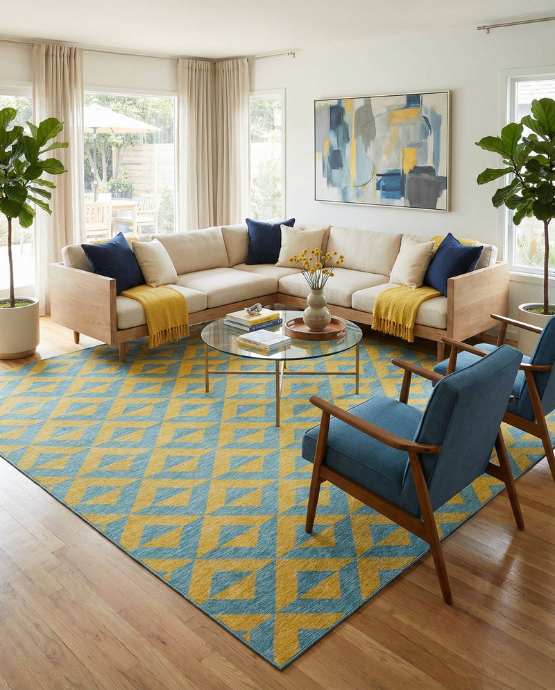 Urban Oasis Rugs Collection Area Rug -  Highrise (Yellow and Aqua) Square Yellow and Aqua  lifestyle 48