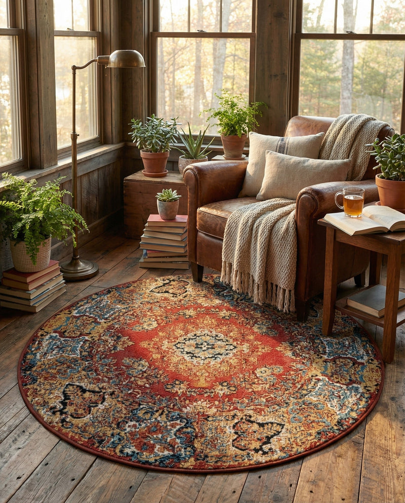 Patio Heritage Collection Area Rug -  Terrace Round Antique Red  lifestyle 78