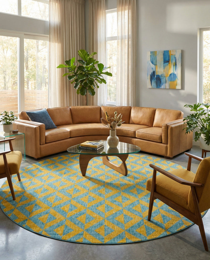 Urban Oasis Rugs Collection Area Rug -  Highrise (Yellow and Aqua) Round Yellow and Aqua  lifestyle 51