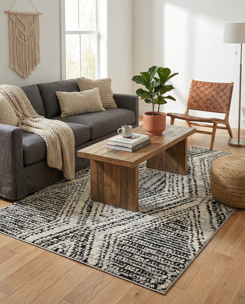 Marrakech Mosaic Collection Area Rug -  Medina Rectangle Black and White  lifestyle 15