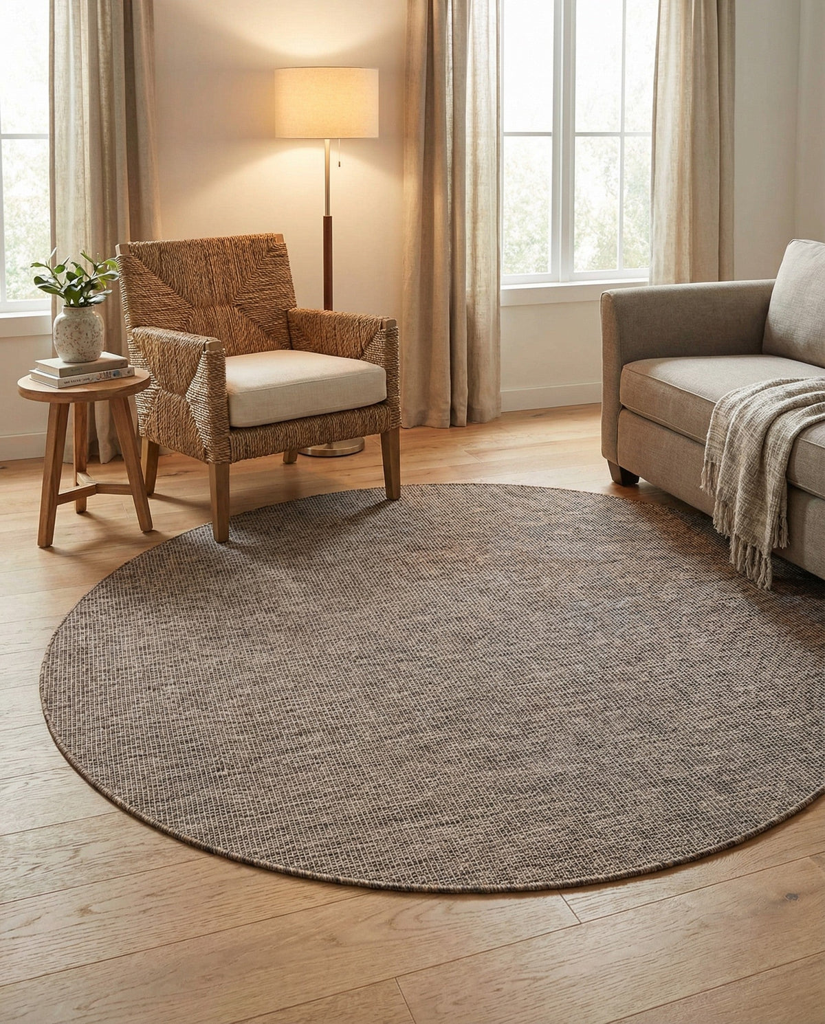 Seaside Serenity Collection Area Rug - Veranda (Light Brown) Round Light Brown  lifestyle 102