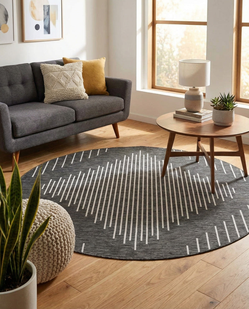 Urban Terrace Collection Area Rug -  Chelsea (Charcoal Gray) Round Charcoal Gray  lifestyle 27