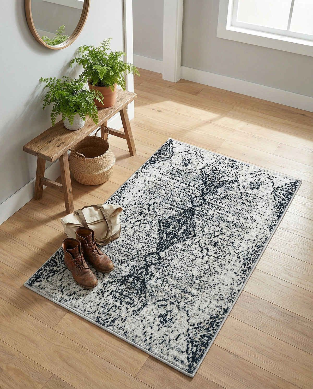 Aegean Elegance Washables Collection Area Rug -  Naxos Rectangle Black and White  lifestyle 35