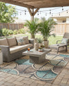 Outdoor Marrakesh Collection Area Rug -  Rabat Rectangle Gray Blue Ivory  lifestyle 11