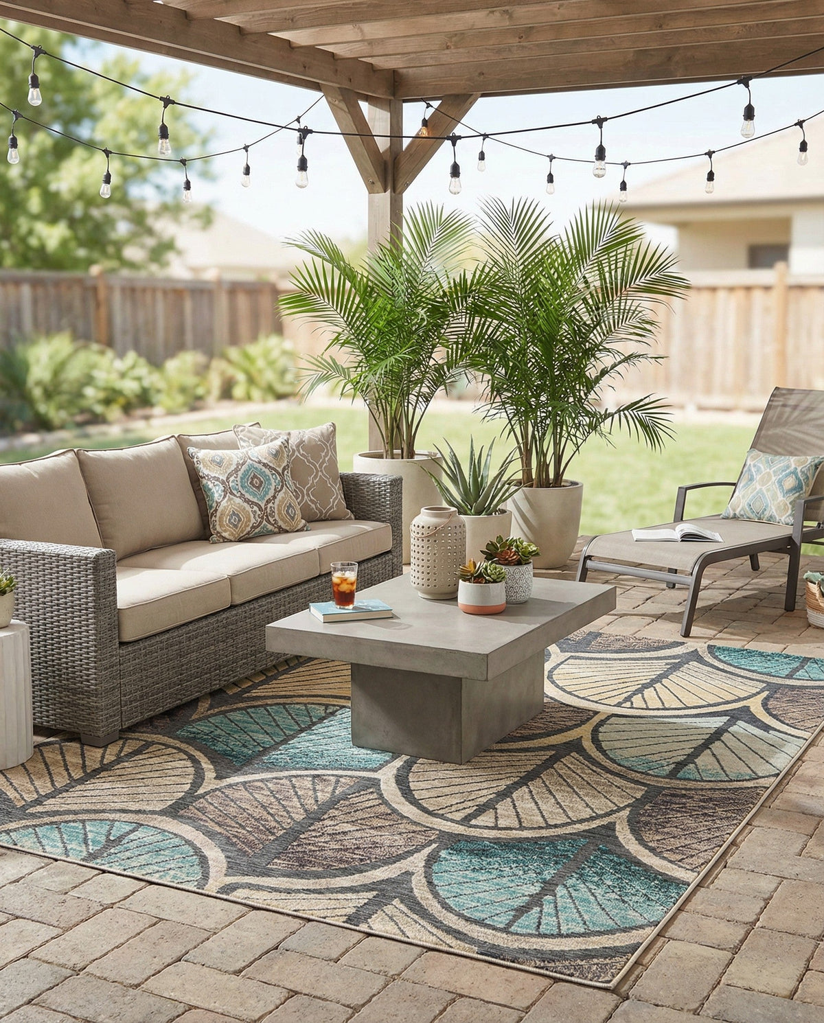 Outdoor Marrakesh Collection Area Rug -  Rabat Rectangle Gray Blue Ivory  lifestyle 11