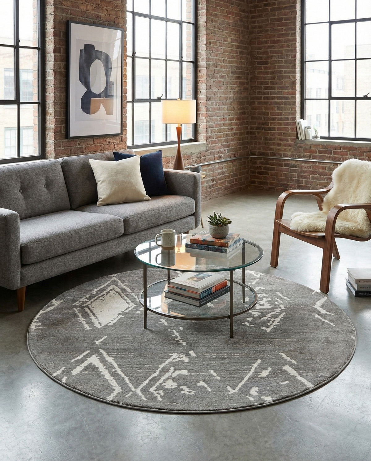 Metro Heights Collection Area Rug -  Madison Round Gray  lifestyle 145