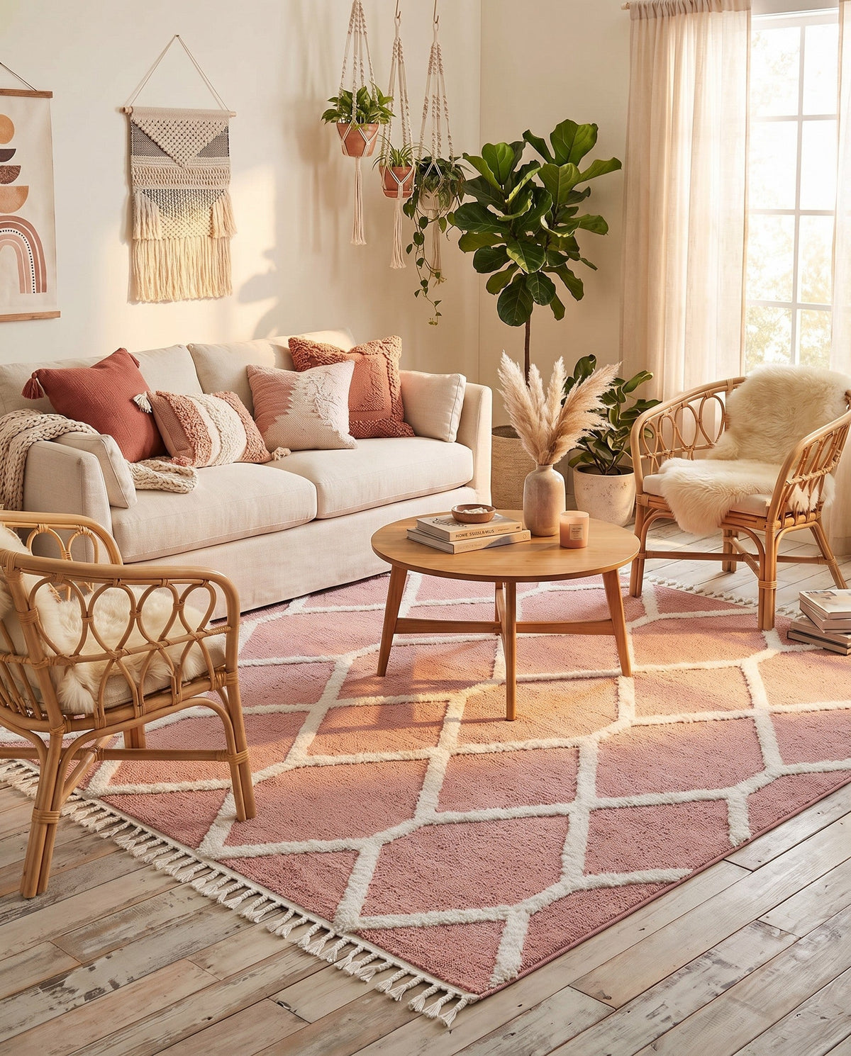 Sahara Chic Collection Area Rug -  Tuareg Square Pink  lifestyle 180