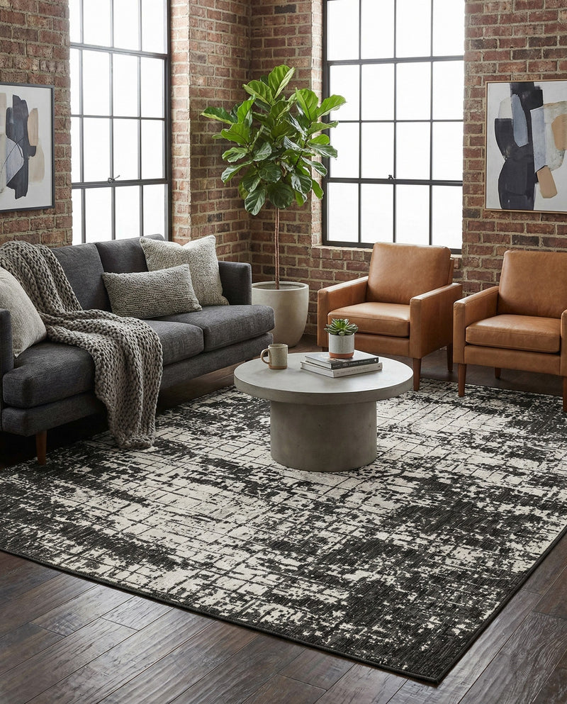 Urban Terrace Collection Area Rug -  Midtown Rectangle Black and White  lifestyle 13