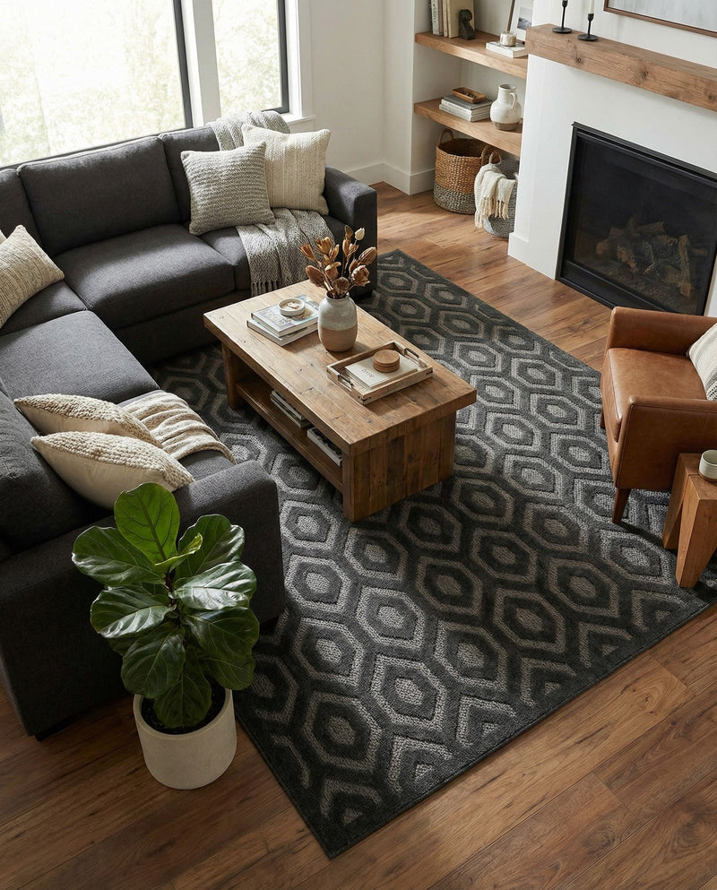 Garden Lattice Charm Collection Area Rug - Arbor (Charcoal) Rectangle Charcoal  lifestyle 9
