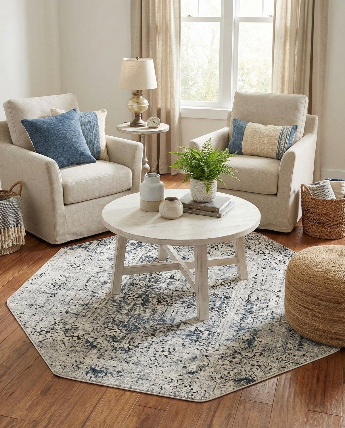 Coastal Manor Collection Area Rug -  Wavecrest Octagon Gray  lifestyle 121