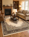 Tabriz Tapestry Collection Area Rug - Azerbaijan (Ivory) Rectangle Ivory  lifestyle 16