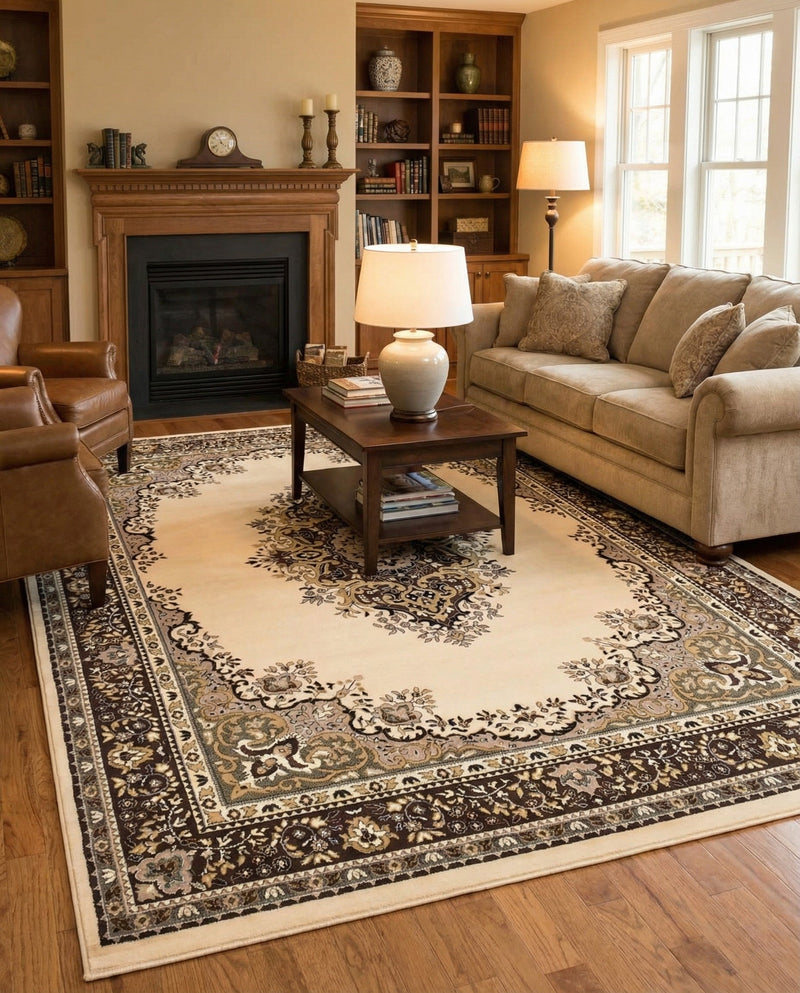 Tabriz Tapestry Collection Area Rug - Azerbaijan (Ivory) Rectangle Ivory  lifestyle 16